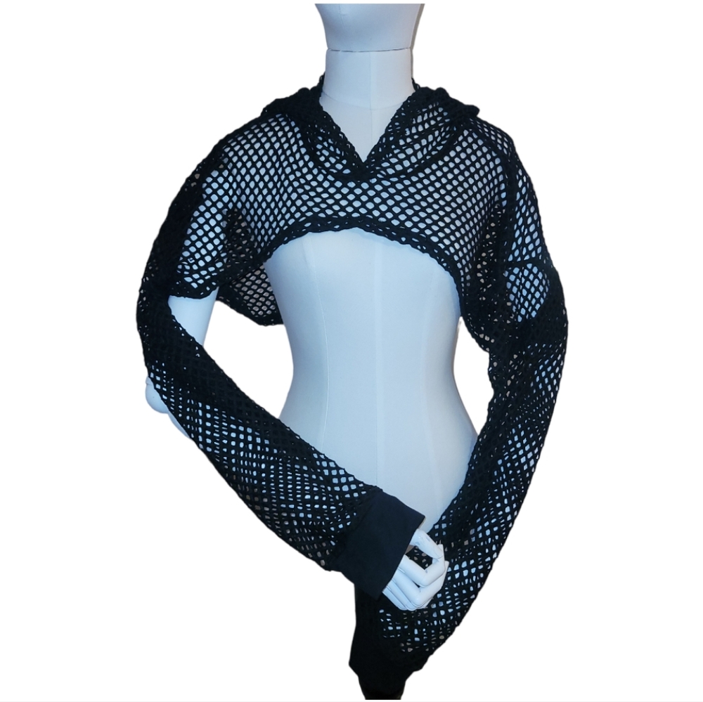 Cropped mesh hoodie black